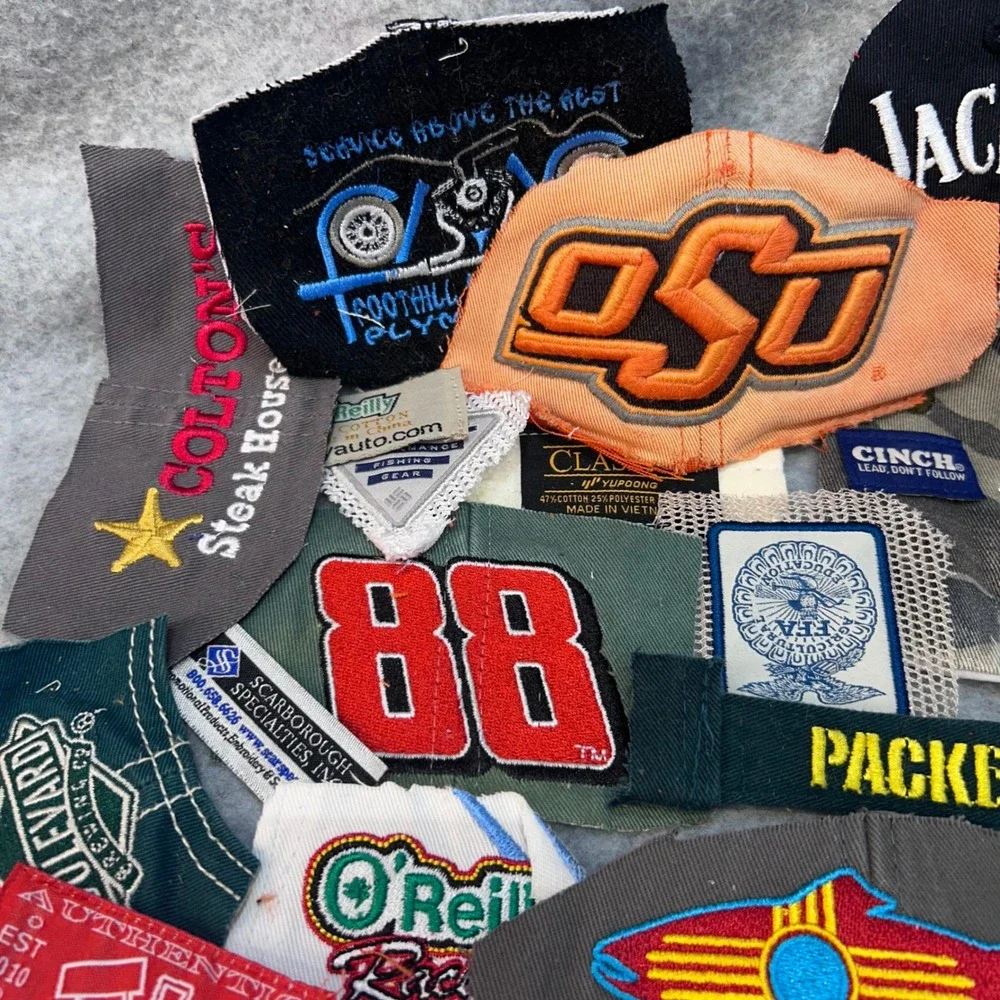 50+ Embroidered Hat Logo Lot Cutouts Crafts Quilting Upcycle Sports Brands